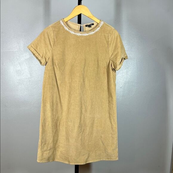 Papermoon Tan Corduroy Dress with Embroidery - Picture 1 of 6